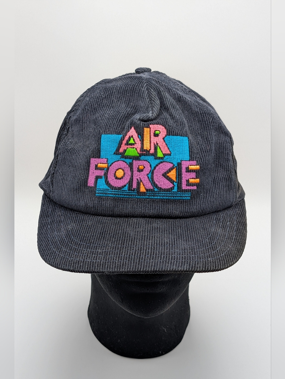 VTG Neon 80s 90s Air Force Embroidered 6 Panel Corduroy Hat Snapback Made In USA